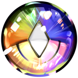 @OdoMame A hyper-stylised eye iris that is a massive array of colours in a radial pattern. The pupil is white and more slit-like, like an animal's.